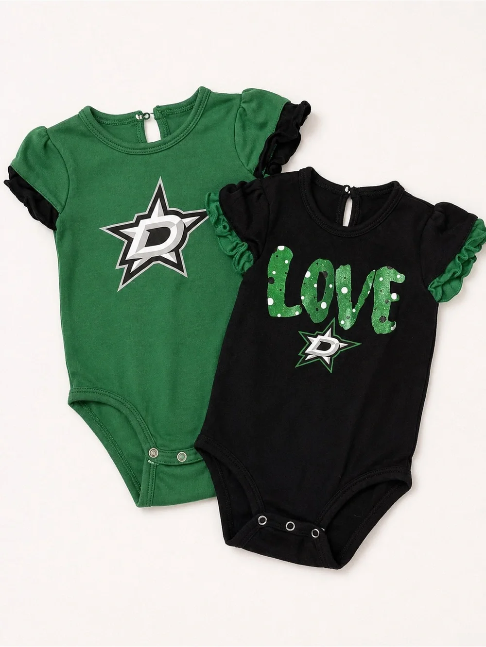 NHL Girls' Green & Black Dallas Stars Ruffle Sleeve Bodysuits